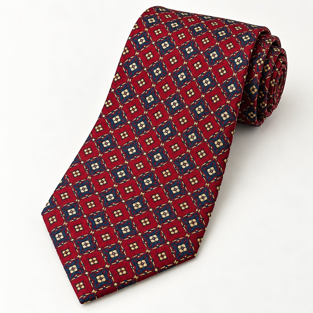 Polo Ralph Lauren Tie Mens Red Blue Gold Geometric Silk Necktie Made USA Classic